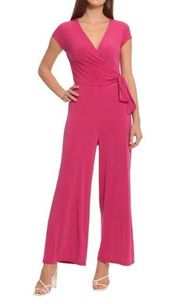 Maggy London Magenta Surplice Wrap Wide Leg Jumpsuit