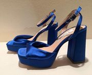 Stacie Electric Blue Satin Block High Heel Platform Sandal Size 5.5