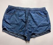 Wishful Park Women's Drawstring Chambray Elastic Waist Band Shorts Sz L