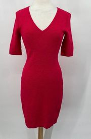 Reiss Bunny Dress V Neck Short Sleeves Textured Bodycon Sheath Red Pink Womens 8