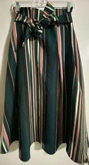 7th Avenue Design Studio New York and Company Green Striped Belted Skirt Sz XS