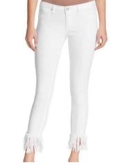 White Cropped Fray Hem Jeans, Sz 25