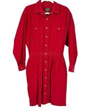 Eddie Bauer Womens Vintage Corduroy Long Sleeve Button Front Shirt Dress Size L