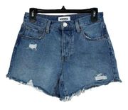 RSQ SZ 26 Mid-Length Jean Shorts Distressed Frayed Hems Button-Fly Medium Wash