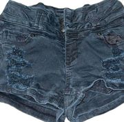 Blue spice Black Distressed Button Fly Jeans - 0