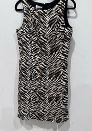 Adrianna Papell Zebra Print Silk-Linen dress, sz 10, Br, Blk. No‎ Flaws E0144