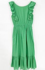 ba&sh Voyce Ruffle Midi Dress S Green