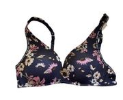 Nine West Intimates Navy Blue Floral Print Wire Free Bra Women's Size 34C NWT