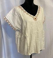 Sonoma ivory dolman sleeve embroidered blouse size petite large NWT