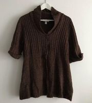 Dressbarn button down short sleeve Sweater cardigan Womens Size M Brown