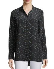 , Brayden painterly herons, black silk printed, button down shirt S