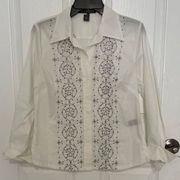 Josephine Chaus Women's Embroidered Button Front Blouse Size 6 White