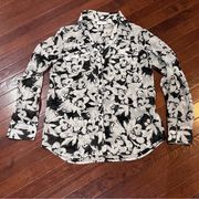 New York & Co Black And White Semi Sheer Floral Button Down Blouse Size XS