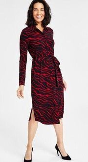 I.N.C. International Concepts Red/Black Medium Printed Shirtdress