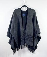 Boho aztec print blanket kimono poncho sweater gray
