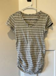 Gray And White Striped Maternity T Shirt
