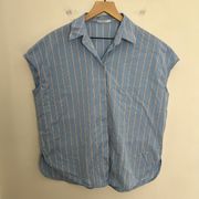 M.M. LAFLEUR- Blue Button Down Red Stripe Blouse Sleeveless Business Work