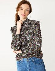 DRAPER JAMES RSVP Top Mini Floral Ruffled Blouse long sleeved romantic boho