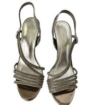 Caparros size 9 womens silver glitter strap heels 4” heels