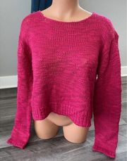 William Rast Pink Open Knit Cropped Sweater Size L Fuchsia B3