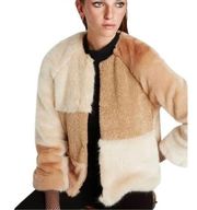 Zara faux fur cream and tan patchwork coat As Seen On Olivia Palermo