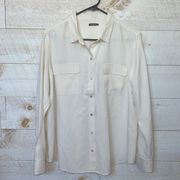 J. MCLAUGHLIN Women’s Ivory Silk Button Down Double Breast Pocket Blouse Size XL