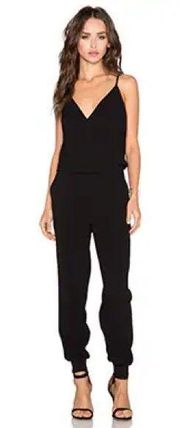 Theory Odila Black Plunging Crepe Jumpsuit