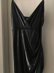 Privy Iridescent Black Liquid Gunmetal Strappy Cocktail Dress