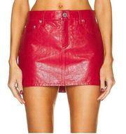 GRLFRND Niki Leather Micro Mini Skirt Shiny Red MEDIUM Low Rise Designer NEW