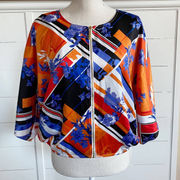 Marc New York Orange Blue White Zip Up Blouse