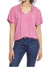 Nordstrom Gibson Look Split Neck Blouse in Pink NEW NWT