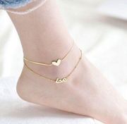 14K Gold Plated Adjustable Layered Love Heart Anklet for Women