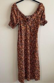 Mimi Chica Women’s Brown Orange Floral Midi Dress Medium