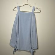 Tibi 100% Silk Baby Blue Off The Shoulder Blouse Size Small