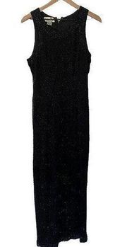 Laurence Kazar 100% Silk Black Beaded Sleeveless Gown Medium