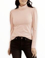 Rachel Parcell Nude Turtleneck Ruched Shoulder Top Large