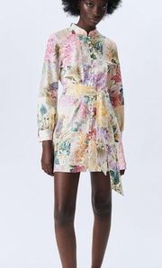 Zara linen blend patchwork tropical parrot dress SIZE SMALL blogger fave