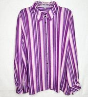 Foxcroft Women's Purple Pink Striped Button-Down Blouse Wrinkle Free Sz 22W Plus