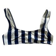 Solid Striped Swim Top Womens Medium Navy Blue White Striped Bikini Swim Poly