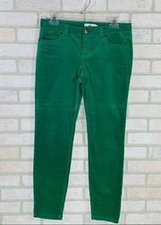 Vineyard Vines Juniper Green Velveteen Five Pocket Skinny Jeans Size 2