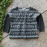 Ann Taylor LOFT Alpaca Wool Blend Fair Isle Nordic Cropped Sweater Gray Size M