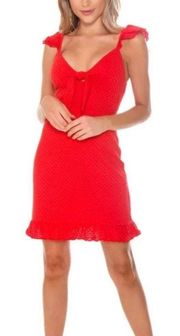 Revolve MINKPINK Laurel Mini Dress Red Eyelett Sleeveless Mini Dress Small