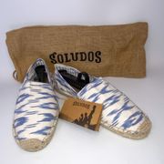 Size 39 Espadrille Flats Shoes Blue Beige Burlap Dust Bag Beach Vacation