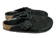 Birkenstock Kith Boston Women's Size 11 Men's Size 9 Suede Fur Lined Black Clogs