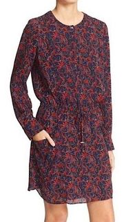 ALC Womens size 10 Sullivan Silk Mini Dress Elastic Waist Floral Long Sleeve