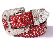 NEW RHINESTONE EMBELLISHED RED SILVER FASHION BELT SIZE 6-10