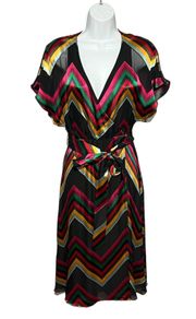 Lexa Chevon Striped Rainbow Wrap Tie Dress Chiffon Silk Viscose 2