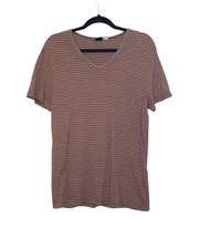 Urban Outfitters Brown Striped V-neck Short Sleeve Tee