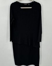 Susan Graver Every Day Black Long Sleeve Peplum Dress Size Medium