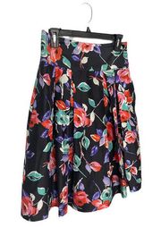 Express 100% Silk Woman Skirt Box Pleated Zipper Side Floral Print Size 6